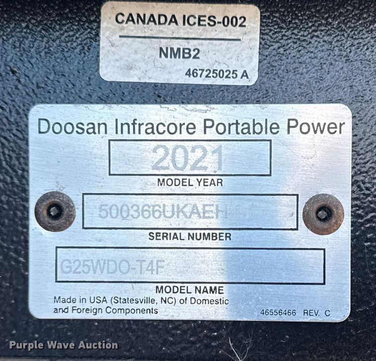 image for item EG1975 2021 Doosan Portable Power G25WDO-T4F generator