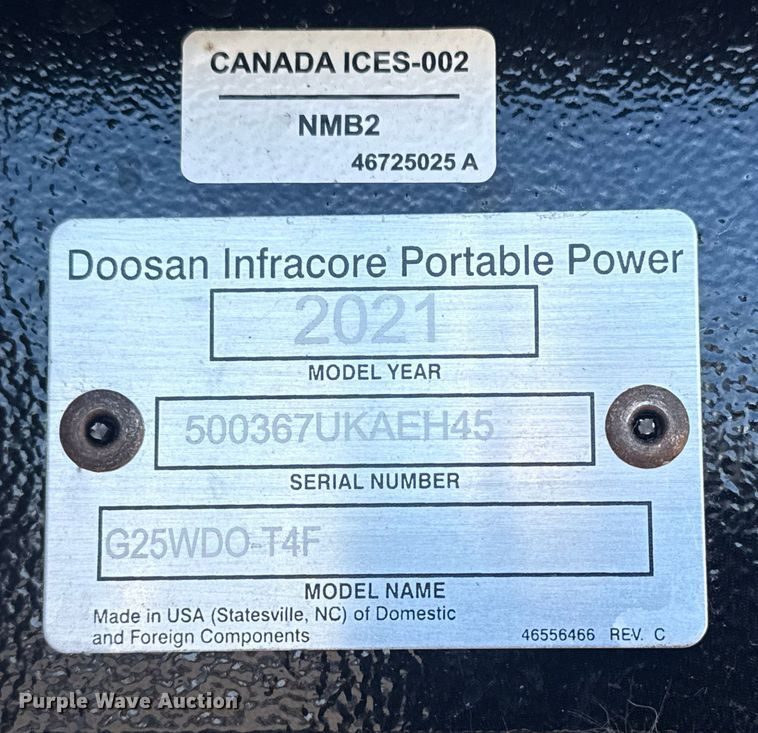 image for item EG1976 2021 Doosan Portable Power G25WDO-T4F generator