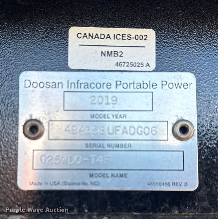 image for item EG1977 2019 Doosan Portable Power G25WDO-T4F generator