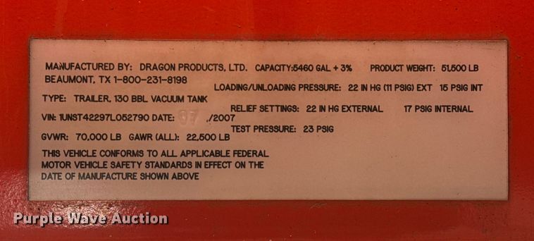 image for item EG1992 2007 Dragon Products tank trailer