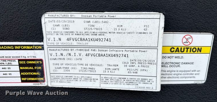 image for item EG2002 2019 Doosan Portable Power Infracore generator