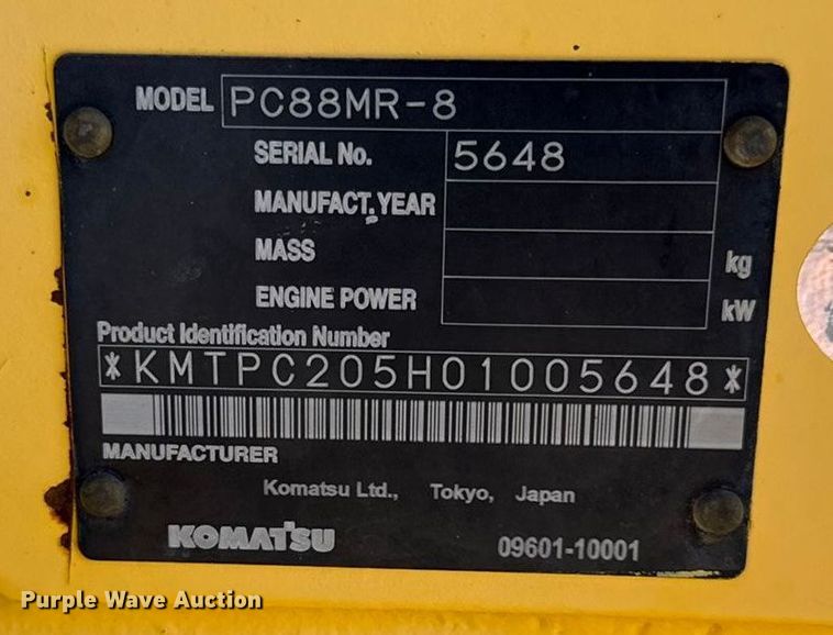 image for item EN0474 2011 Komatsu PC88MR-8 mini excavator