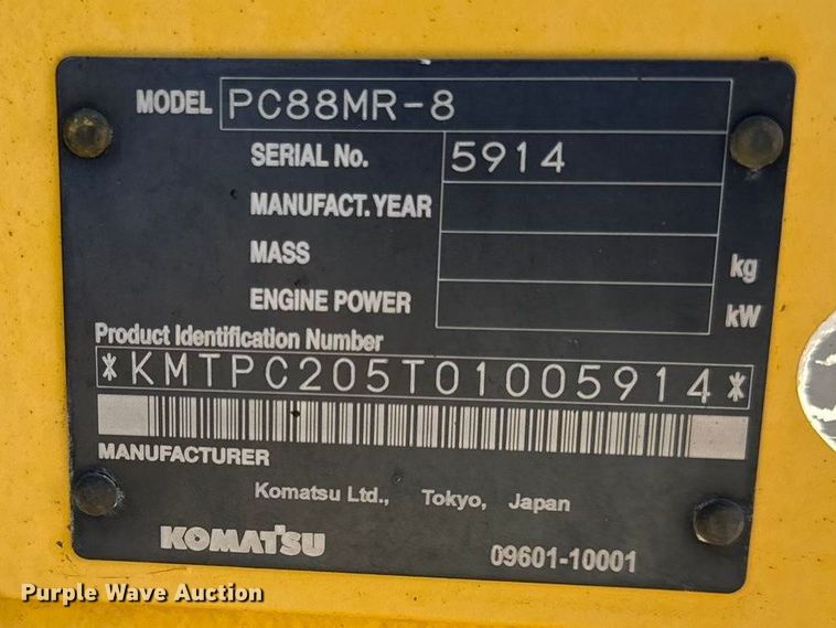 image for item EN0475 2012 Komatsu PC88MR-8 mini excavator