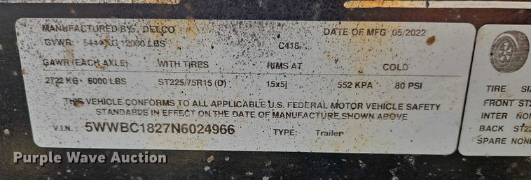 image for item EO4947 2022 Delco utility trailer