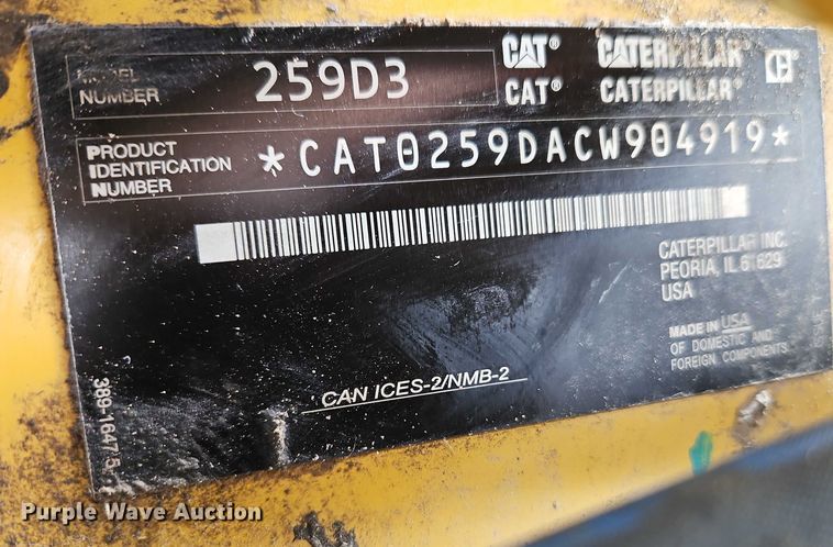 image for item EO4952 2020 Caterpillar 259D3 tracked skid steer loader