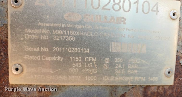 image for item ES2808 Sullair 900/1150XH air compressor