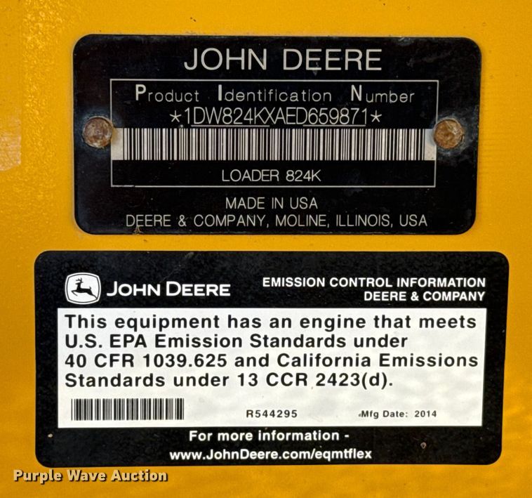 image for item ES5696 2014 John Deere 824K wheel loader