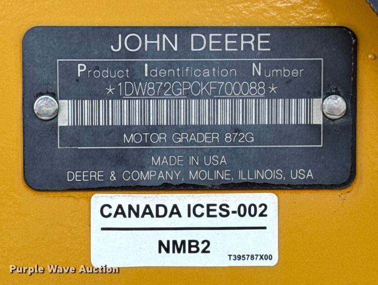 image for item ES5722 2019 John Deere 872GP motor grader