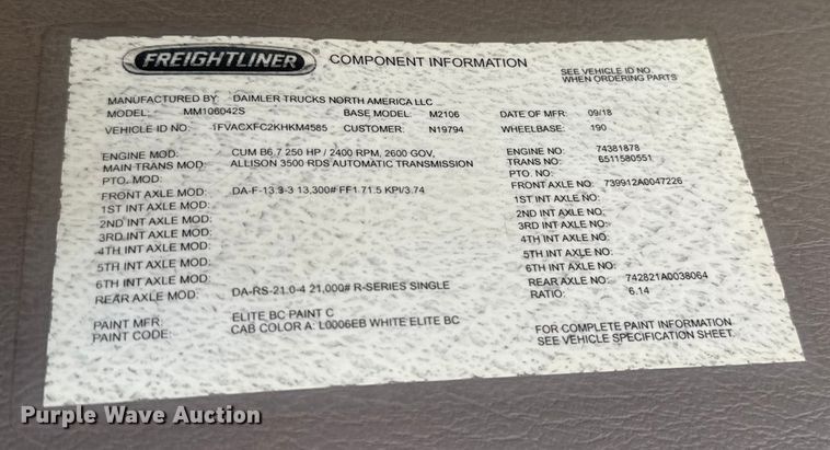 image for item ES5724 2019 Freightliner M2106 bucket truck