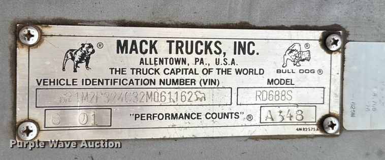 image for item ES5741 2002 Mack RD688S roll-off container truck