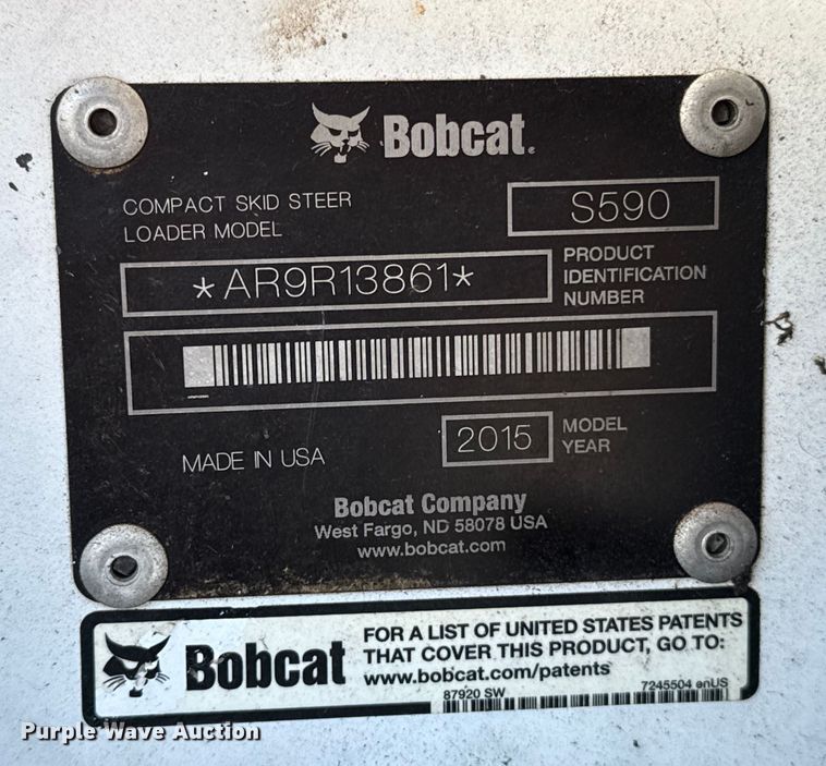 image for item ES5748 2015 Bobcat S590 skid steer loader