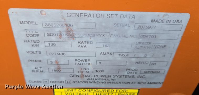 image for item ET1163 2004 Generac Series 380526010 generator