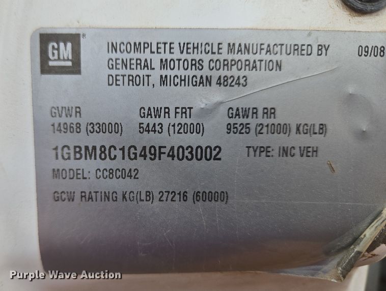 image for item ET1175 2009 Chevrolet C8C truck cab and chassis