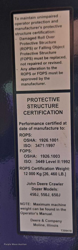 image for item ET1238 2008 John Deere 650J dozer