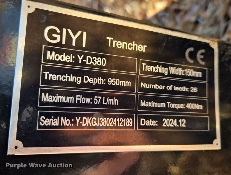 image for item ET1242 2024 GIYI YD380 skid steer trencher
