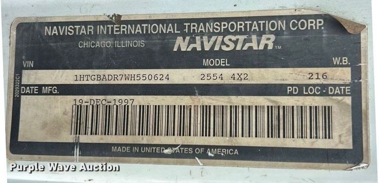 image for item ET6932 1998 International 2554 sewer jetter truck