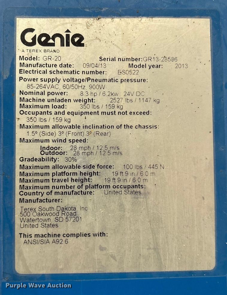 image for item ET7495 2013 Genie GR-20 vertical lift