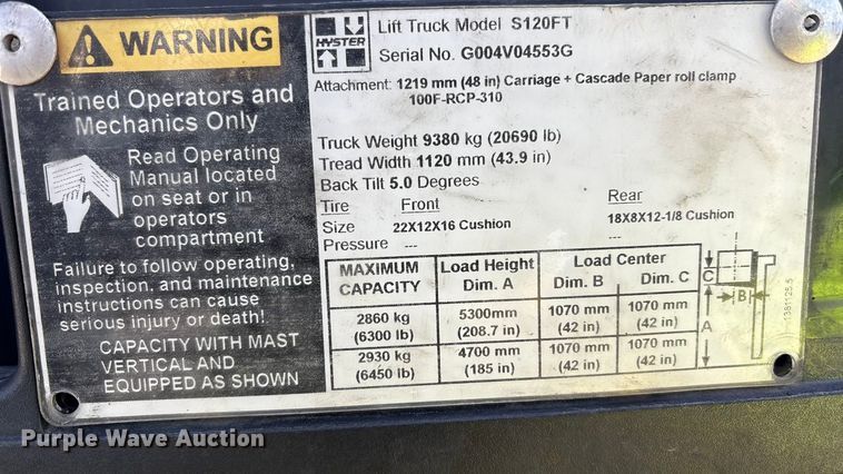 image for item EU4828 Hyster S120FT forklift