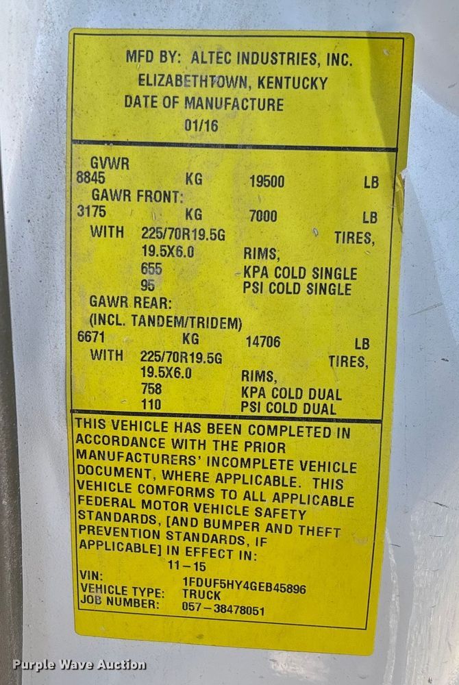 image for item EV3292 2016 Ford F550 Super Duty XL bucket truck