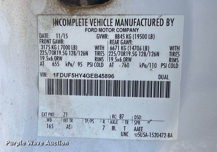 image for item EV3292 2016 Ford F550 Super Duty XL bucket truck