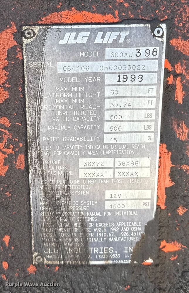 image for item FB0650 1998 JLG 600AJ boom lift