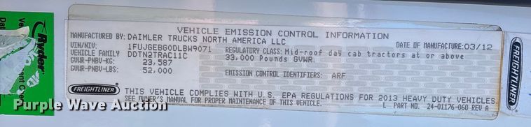 image for item FG0017 2013 Freightliner Cascadia dump truck