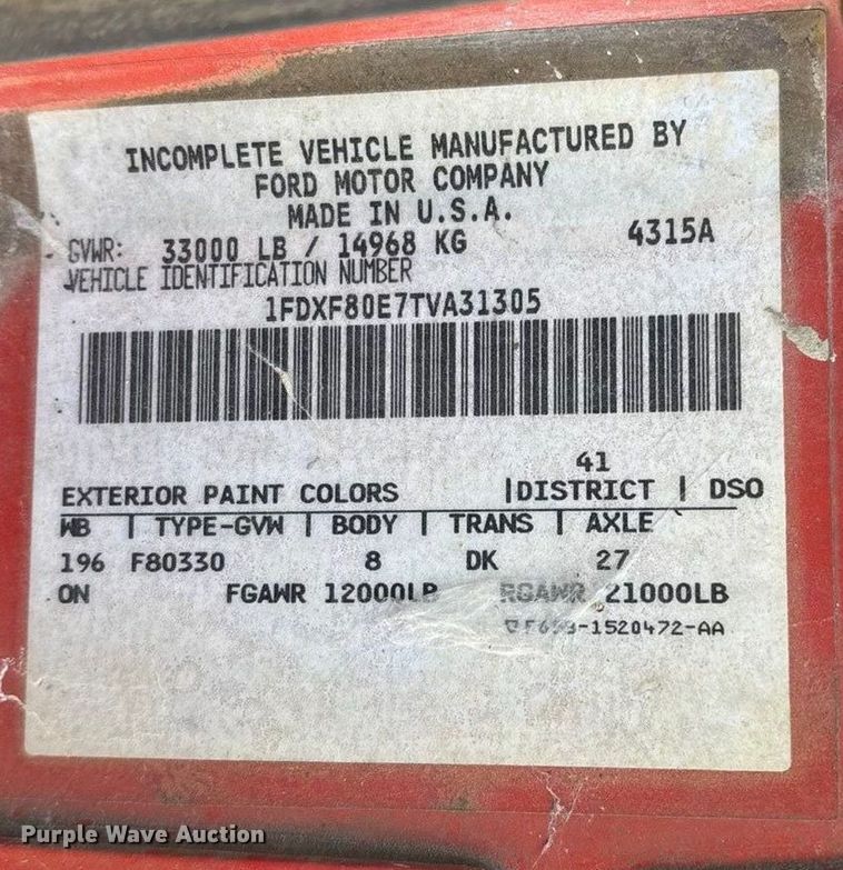 image for item FG0065 1996 Ford F-Series Flat bed truck with crane