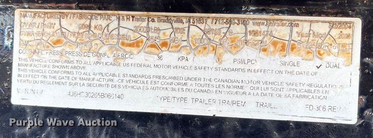 image for item FG2599 2005 H&H trailer FD-306 REV A equipment trailer