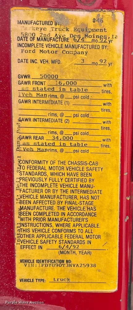 image for item FG2606 1992 Ford LT9000 Dump truck