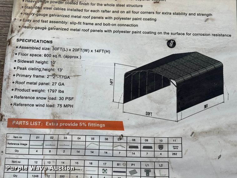 image for item FG2650 KJ K2030 metal garage