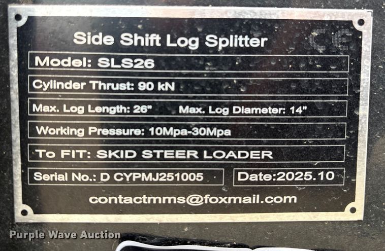 image for item FG2651 2025 Giyi SLS26 skid steer log splitter