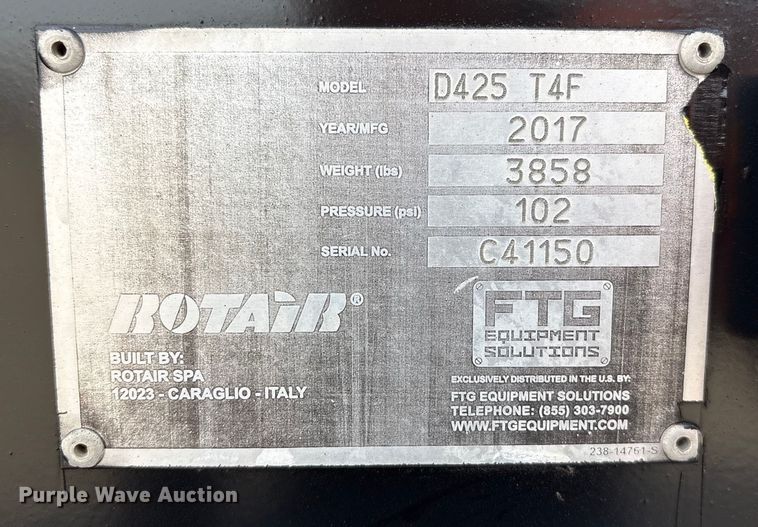 image for item FG2654 2017 Rotair D425T4F air compressor