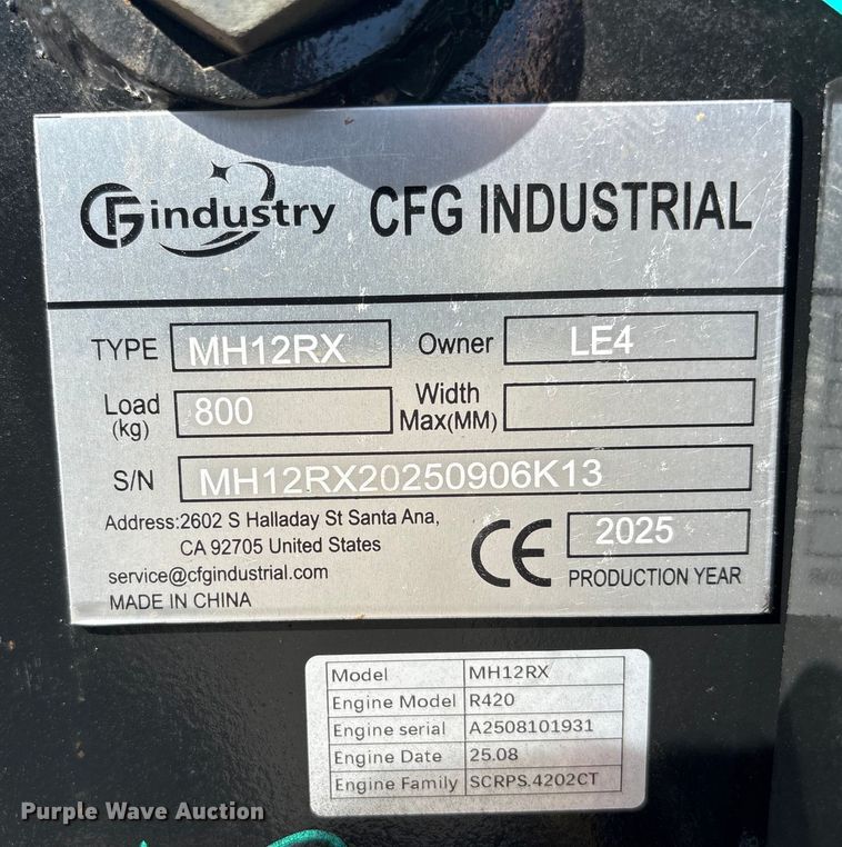 image for item FG2677 2025 CFG Industrial MH12RX mini excavator