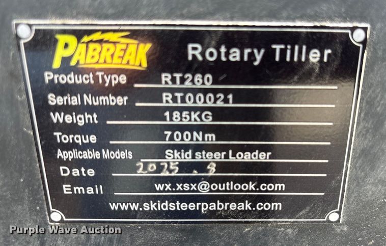 image for item FG2682 2025 PABREAK RT260 skid steer tiller