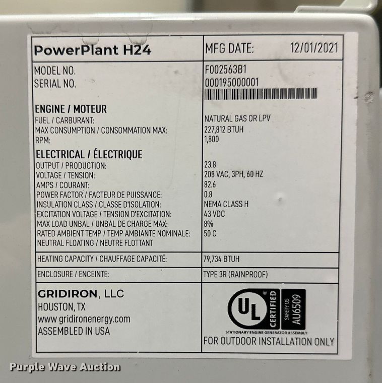 image for item FK1505 2021 Gridiron Power Plant H24 generator