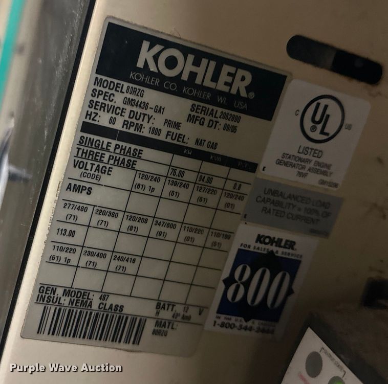 image for item FK1506 Kohler 80RGZ generator