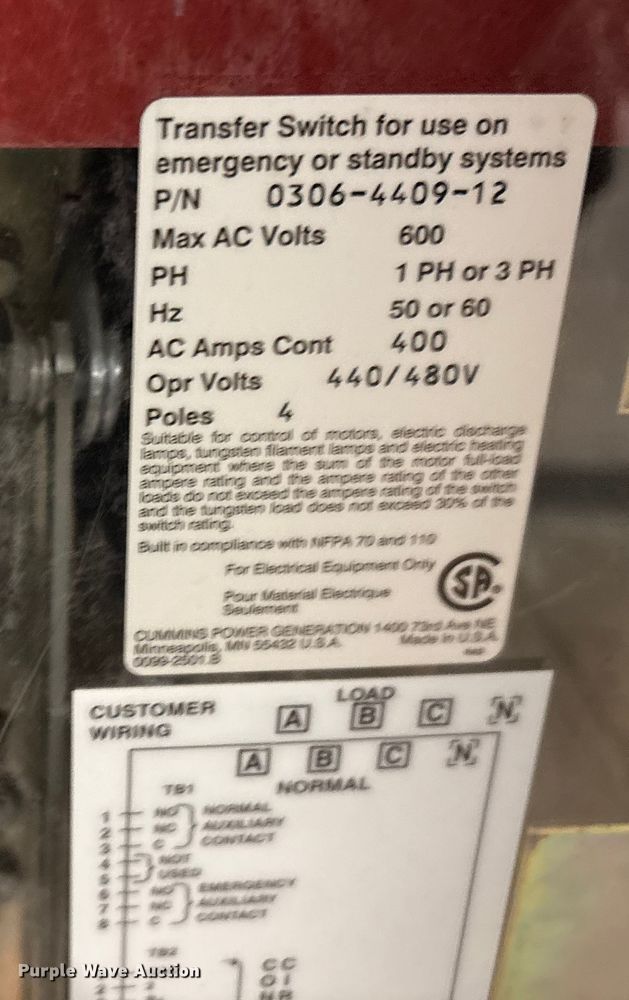image for item FK1507 Cummins Power Generation OTPCC-5772912 transfer switch 