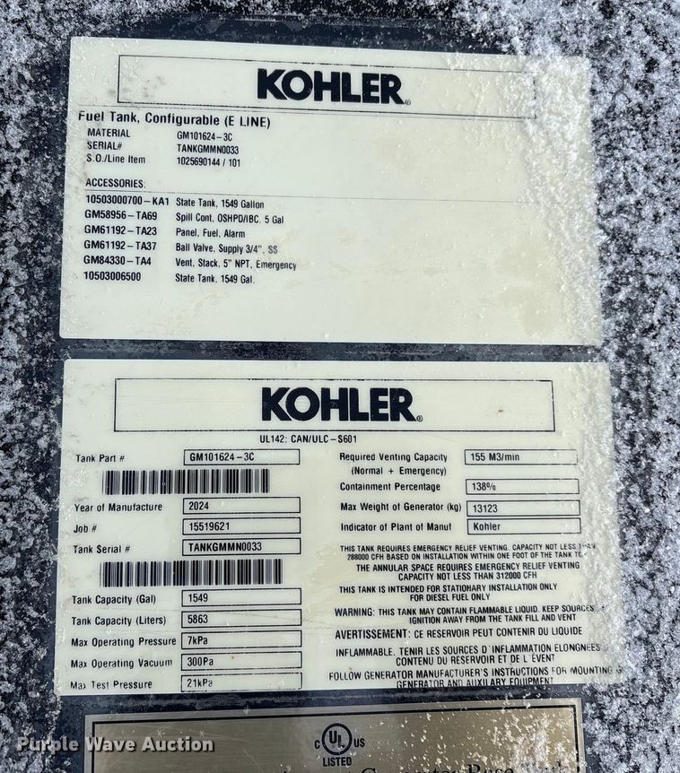 image for item FK1511 2024 Kohler GM101624-3C fuel tank