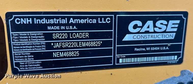 image for item FK1517 2014 Case SR220 skid steer loader