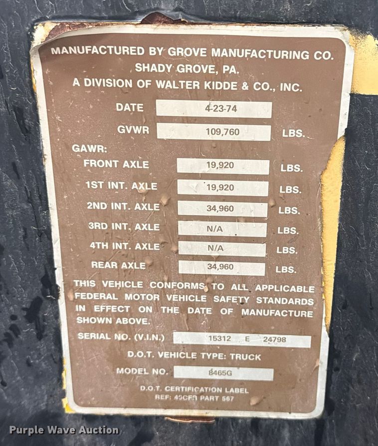 image for item FK2545 1974 Grove TM650 crane truck