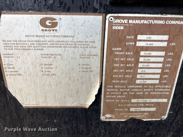 image for item FK2548 1982 Grove 8435G crane truck