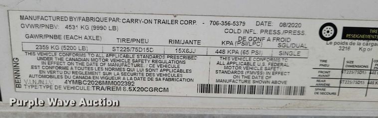 image for item NO9901 2021 Carry-On enclosed cargo trailer