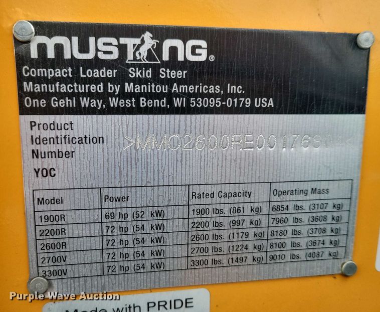 image for item NO9989 Mustang 2600R skid steer loader