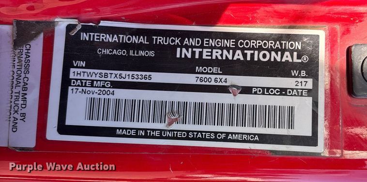 image for item OE9377 2005 International 7600 dump truck