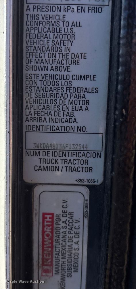 image for item OE9378 2006 Kenworth T8 Series dump truck