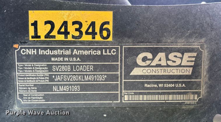 image for item YA1426 2020 Case SV280B skid steer loader