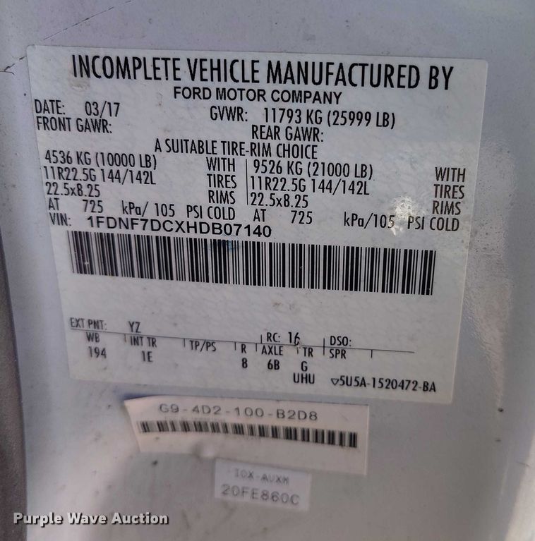 image for item YA1590 2017 Ford F750 Super Duty forestry bucket truck