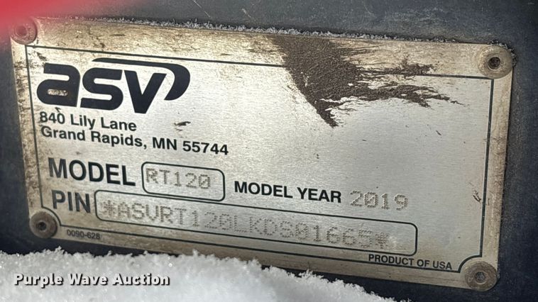 image for item YA1836 2019 ASV RT120 tracked skid steer loader