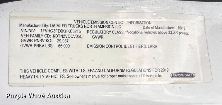 image for item YA1875 2019 Freightliner 114SD sewer jetter truck