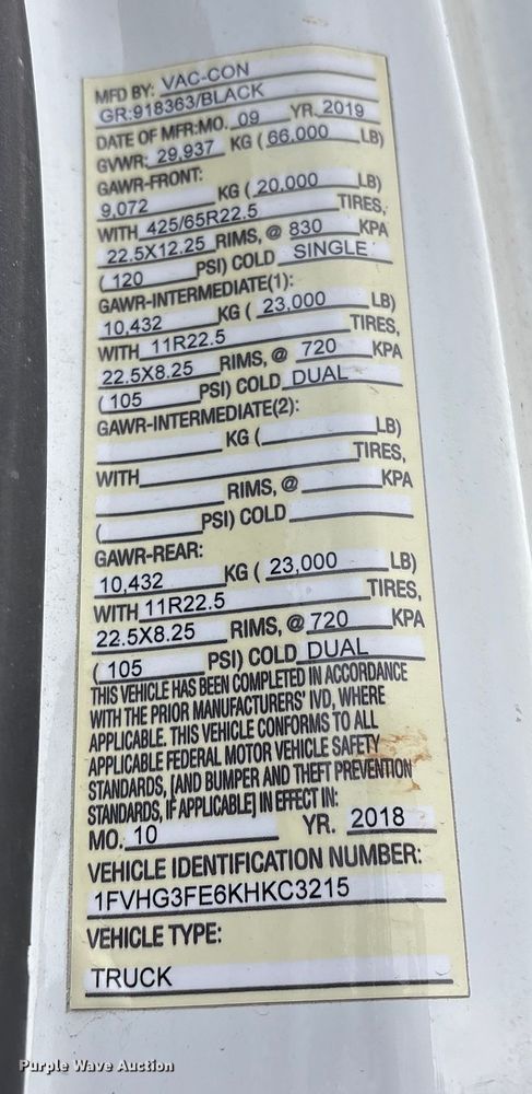 image for item YA1875 2019 Freightliner 114SD sewer jetter truck